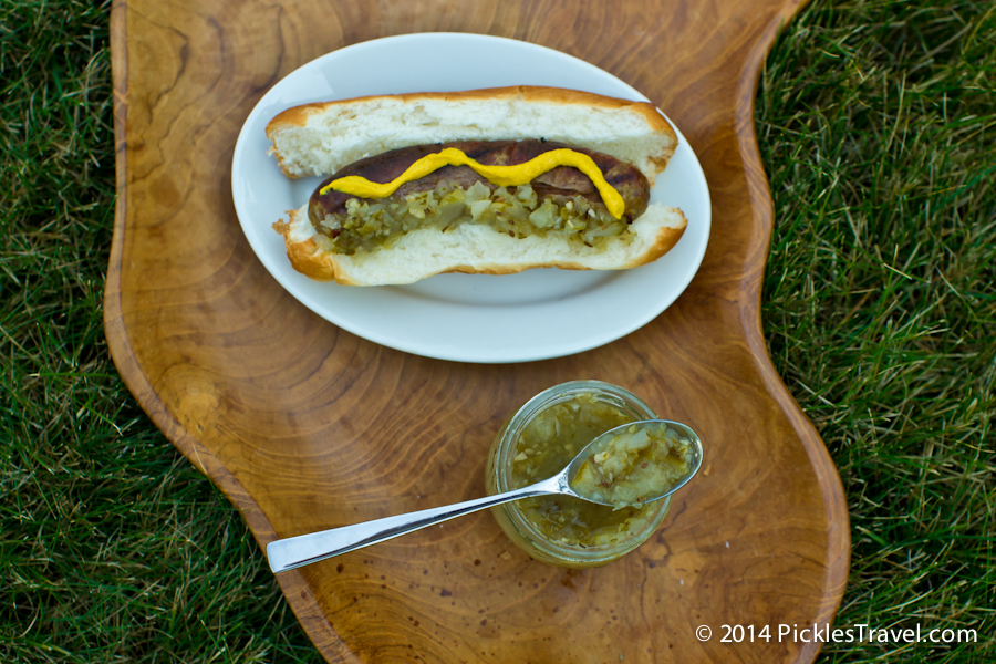 Dill Pickle Relish on a delicious brat