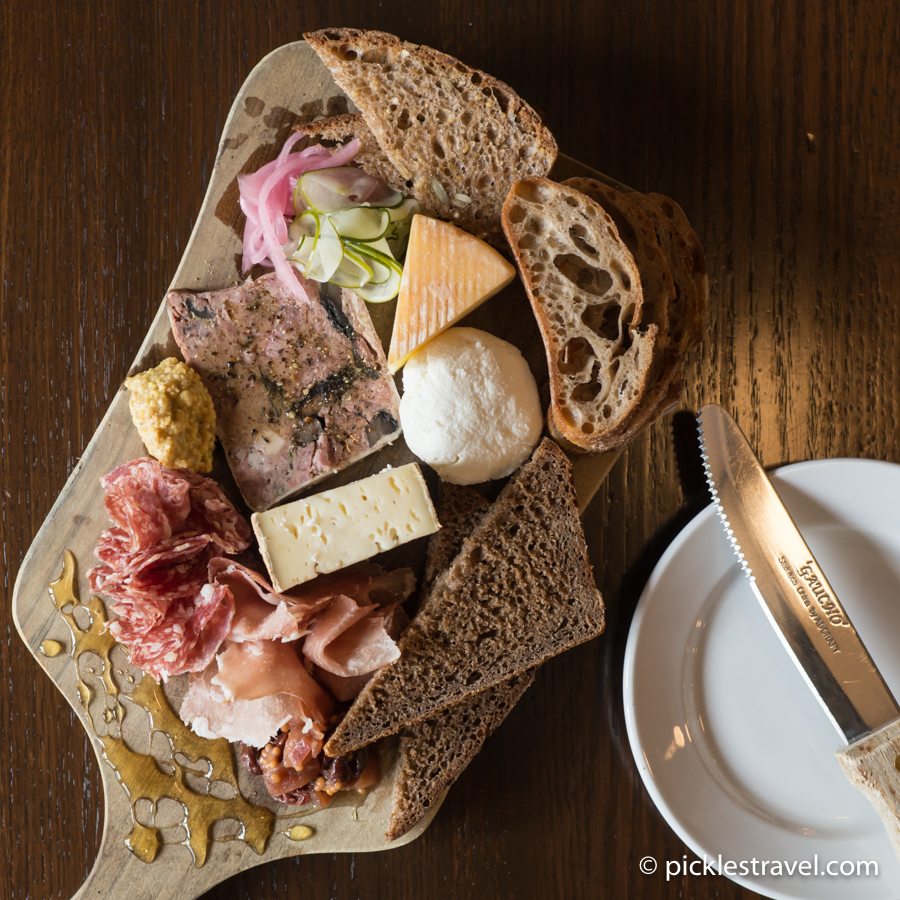 Meat and Cheese plate at The Draft Horse: Including cheese from Lone Grazer Creamery, meat from Red Table Meat, honey from Beez Kneez, Bread from Baker's Field Flour and Bread