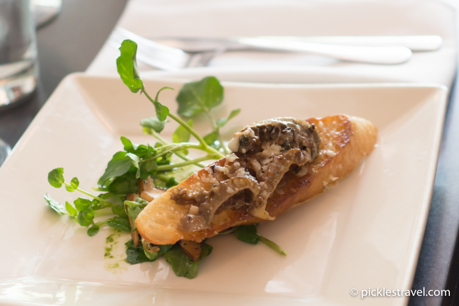 morel mushroom crostini and pheasant back salad