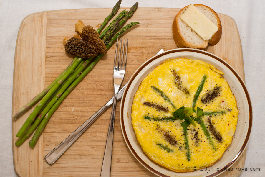 wild edible morel mushroom and wild asparagus