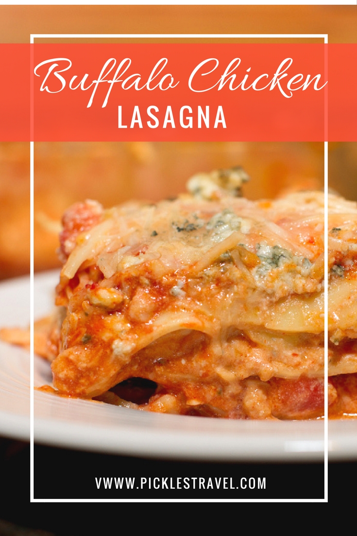 Easy Buffalo Chicken Lasagna recipe that's healthy and delicious. Great for your super bowl party or enjoying with the kids! Easily made vegetarian by substituting chicken for cauliflower