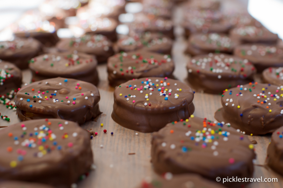 Sprinkled Chocolate dipped peanut-butter filled cookies