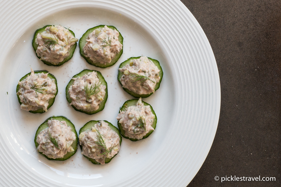 Dill Pickle Tuna Fish Sandwiches on Cucumbers